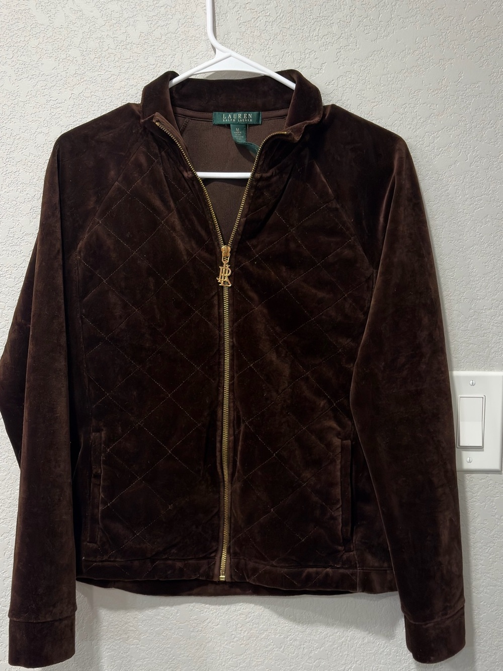 Ralph Lauren Dark Brown Quilted Velvet Zip Jacket
